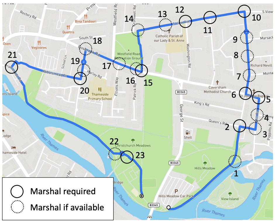 Map of the February ride in Caversham